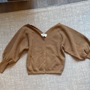 Ba&sh Camel V-Neck Button-Up Sweater